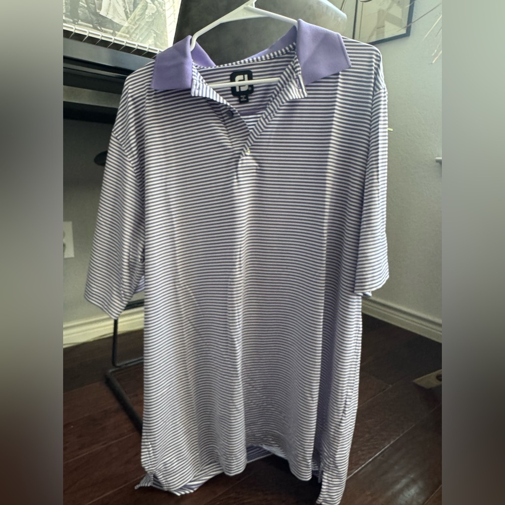 Clean FootJoy Purple and White Striped Golf Polo